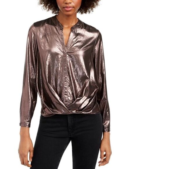 Current Air Women's Metallic Twist-Hem Top Rustcopper Size Medium - Picture 1 of 12